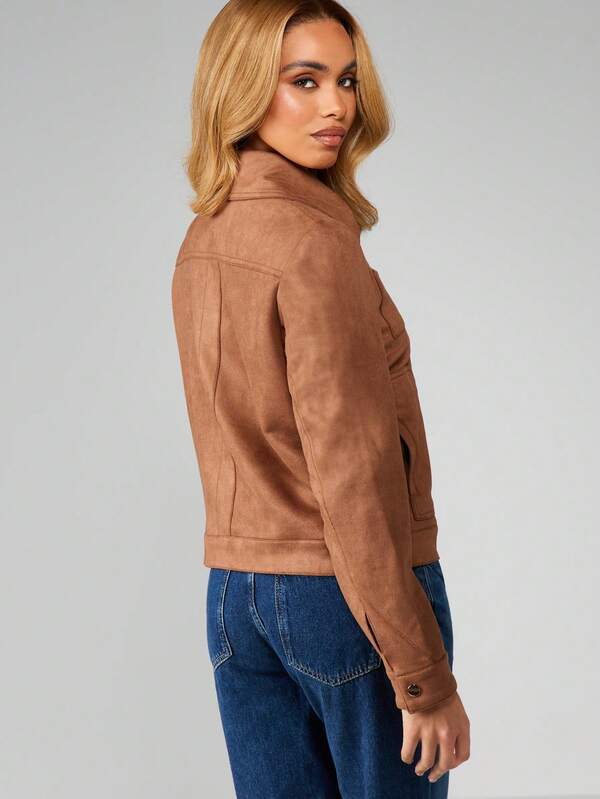 MISSGUIDED Brown Suede Bomber Jacket With Zip