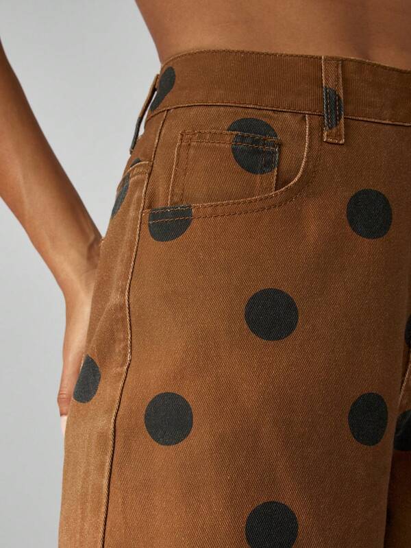 MISSGUIDED Brown Wide Leg Jeans With Black Polka Dots