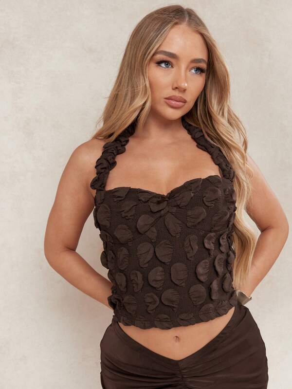 MISSGUIDED Bubble Textured Halter Sweetheart Neck Backless Crop Top
