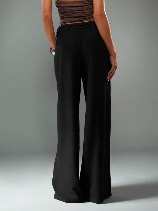 MISSGUIDED Buckle Belt Wide Leg Trousers