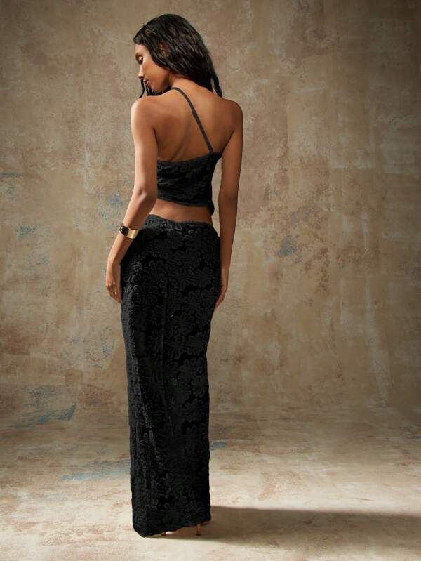 MISSGUIDED Burn Out Velvet Asymmetrical Two-Piece Outfits