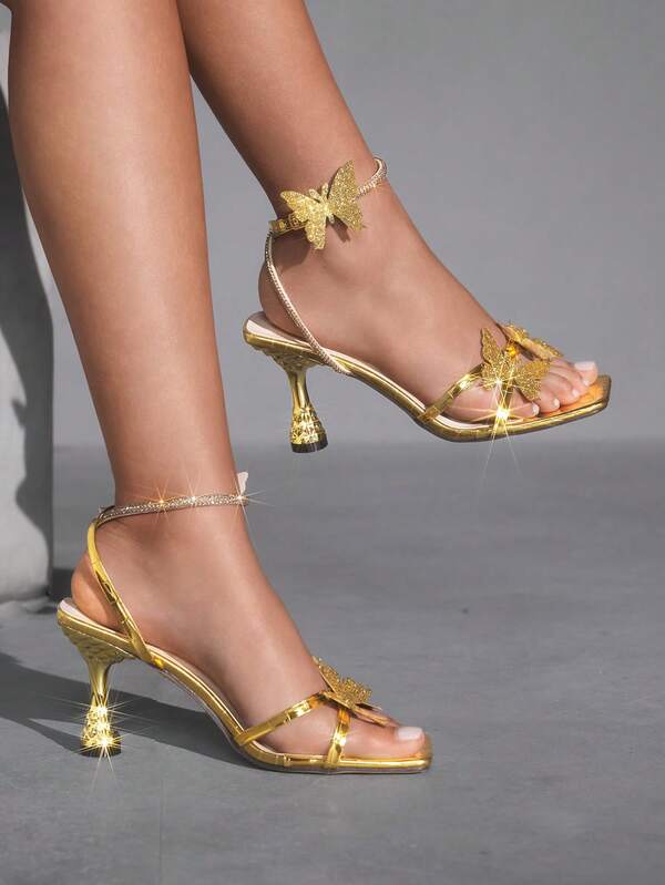 MISSGUIDED Butterfly Detail Sandals With Metallic Heel