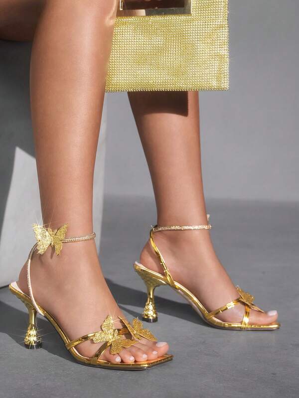 MISSGUIDED Butterfly Detail Sandals With Metallic Heel