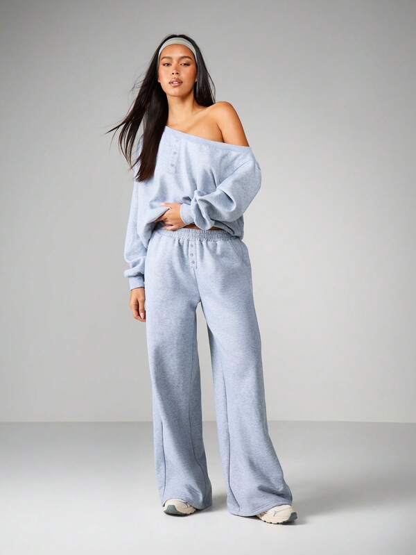 MISSGUIDED Button Detail Wide Leg Sweatpants