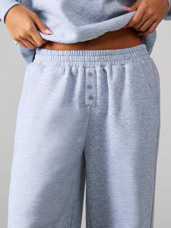 MISSGUIDED Button Detail Wide Leg Sweatpants