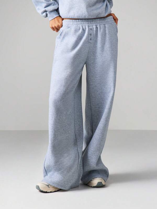 MISSGUIDED Button Detail Wide Leg Sweatpants