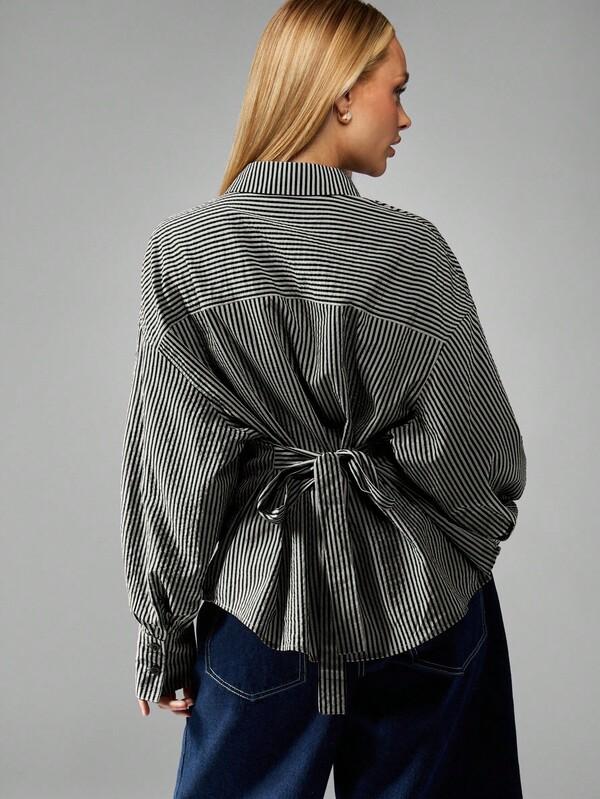 MISSGUIDED Button Down Blouse With Cinched Waist Tie Back