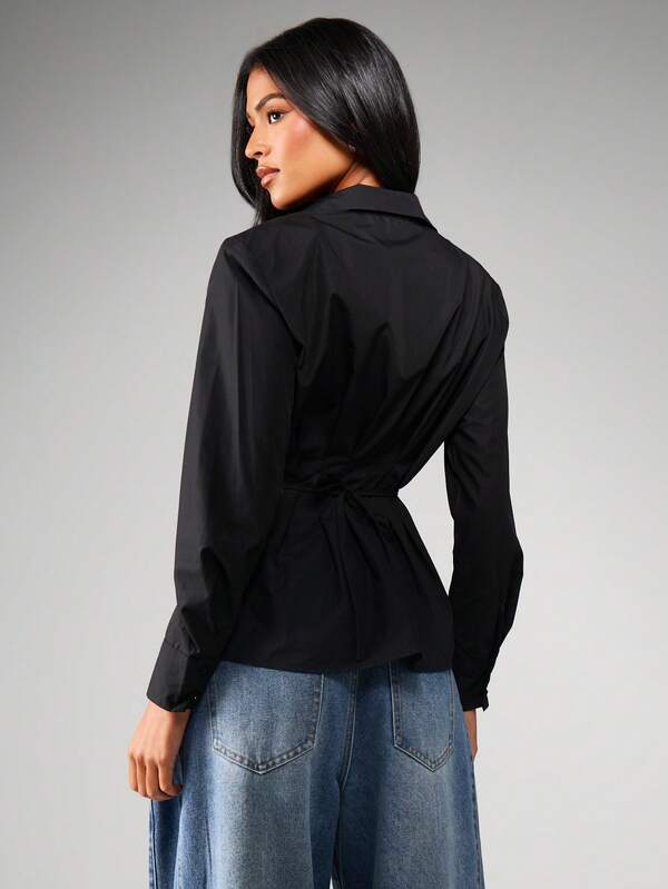 MISSGUIDED Button Down Collared Poplin Blouse With Fitted Waist