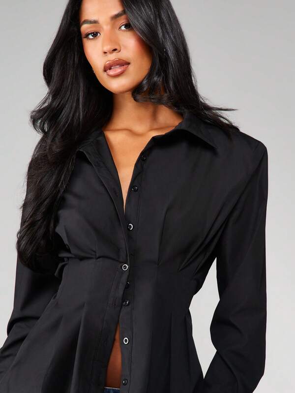 MISSGUIDED Button Down Collared Poplin Blouse With Fitted Waist