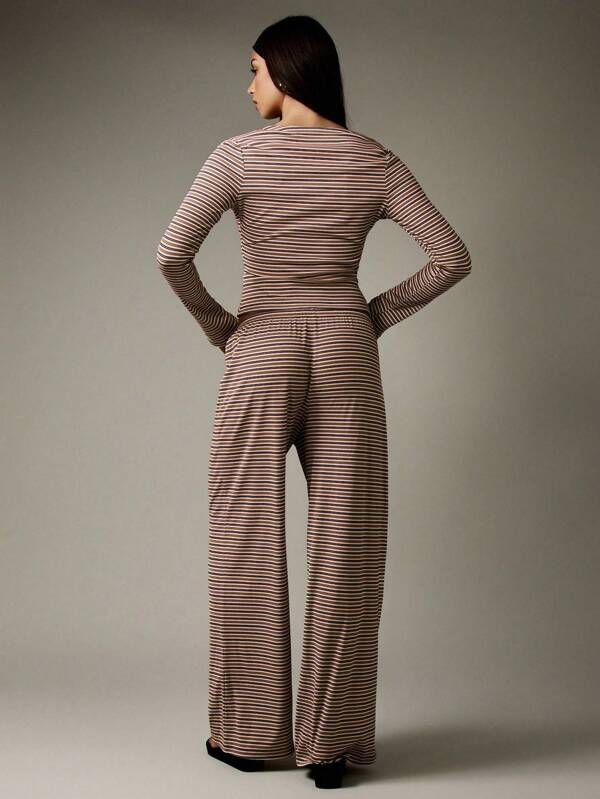 MISSGUIDED Button Down Ribbed Crop Top And Wide Leg Pants