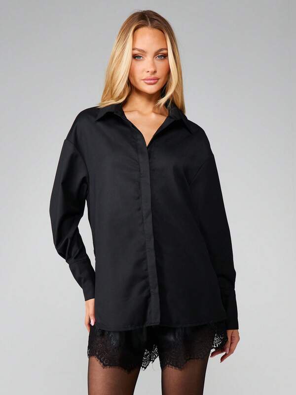 MISSGUIDED Button Down Shirt With Lace Trim