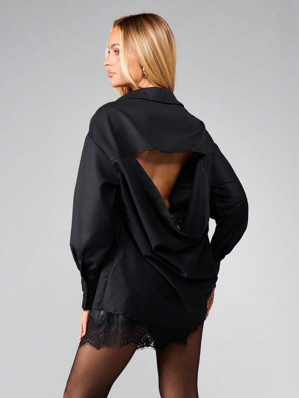 MISSGUIDED Button Down Shirt With Lace Trim