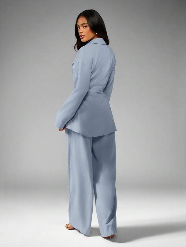 MISSGUIDED Button Down Utility Shirt With Wide Leg Palazzo Pants