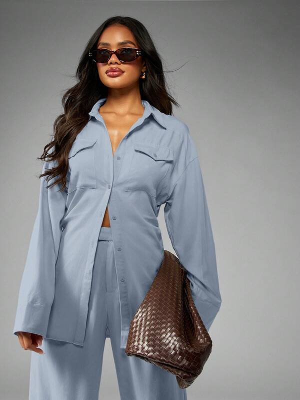 MISSGUIDED Button Down Utility Shirt With Wide Leg Palazzo Pants