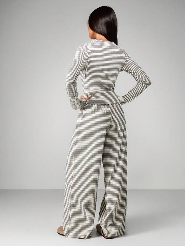 MISSGUIDED Button Front Cardigan With Wide Leg Pants Co Ord Set