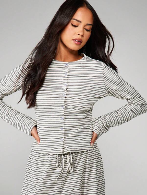 MISSGUIDED Button Front Cardigan With Wide Leg Pants Co Ord Set