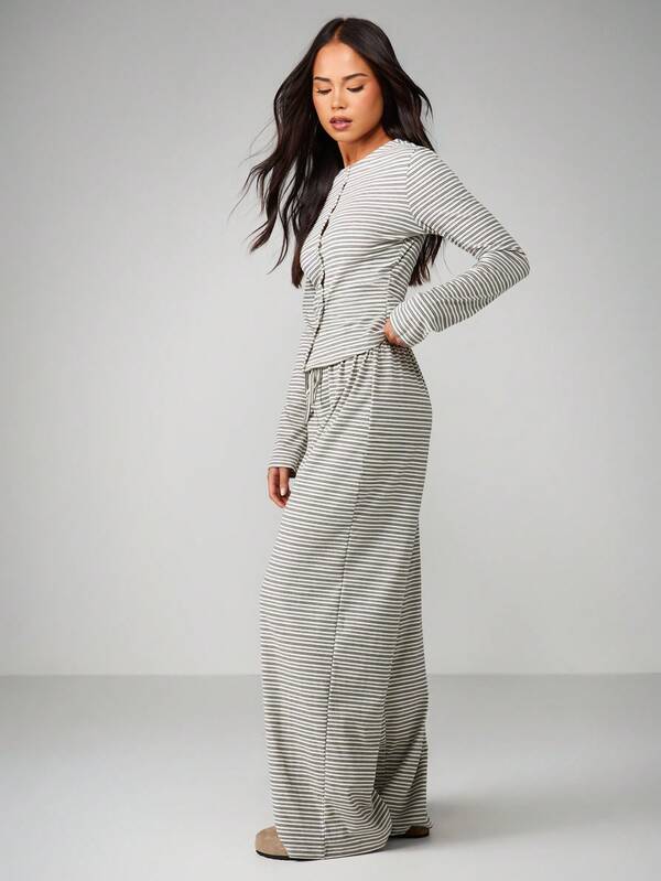MISSGUIDED Button Front Cardigan With Wide Leg Pants Co Ord Set