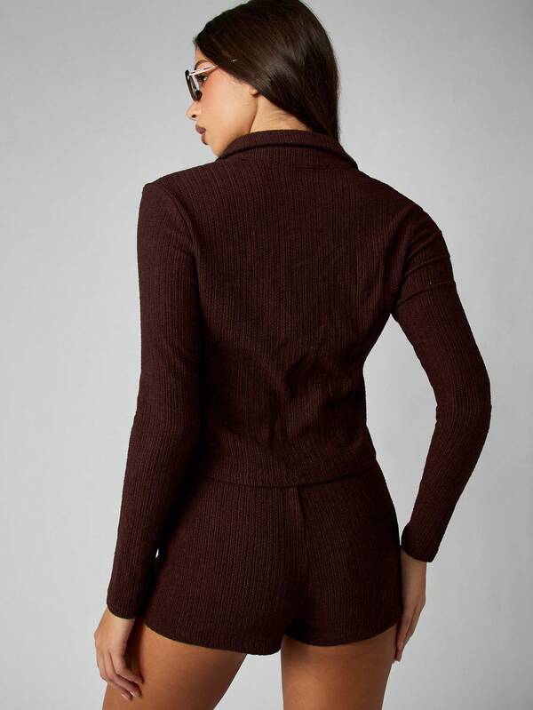 MISSGUIDED Button Front Crop Cardigan With Hot Pants