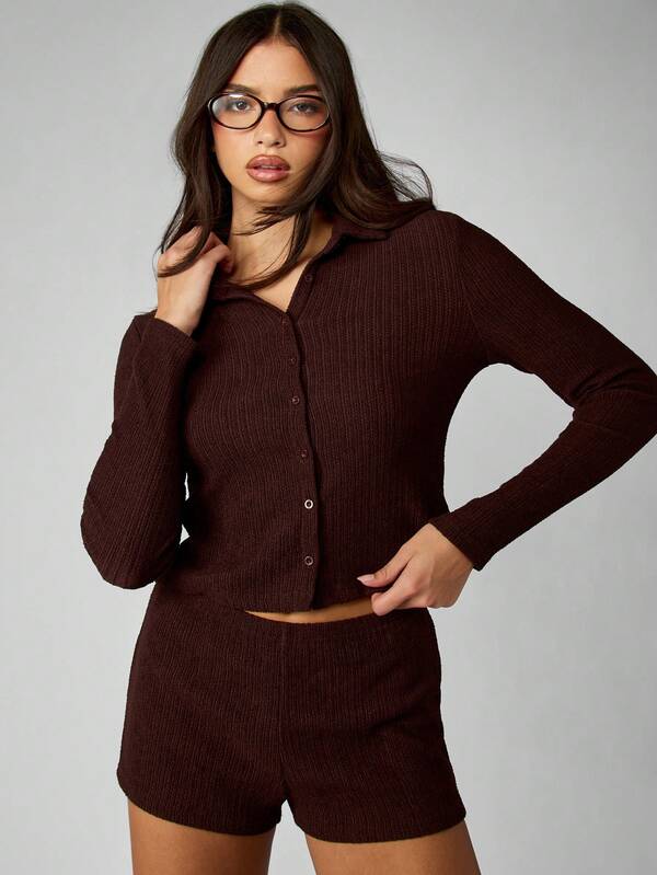 MISSGUIDED Button Front Crop Cardigan With Hot Pants