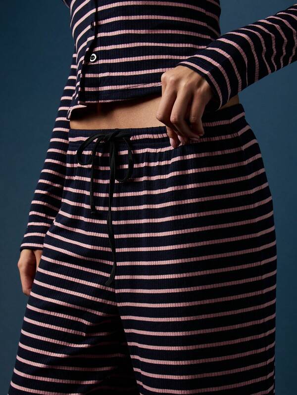 MISSGUIDED Button Front Crop Top And Wide Leg Pants Set