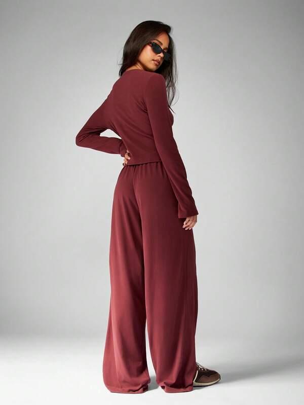 MISSGUIDED Button Front Crop Top With Palazzo Pants