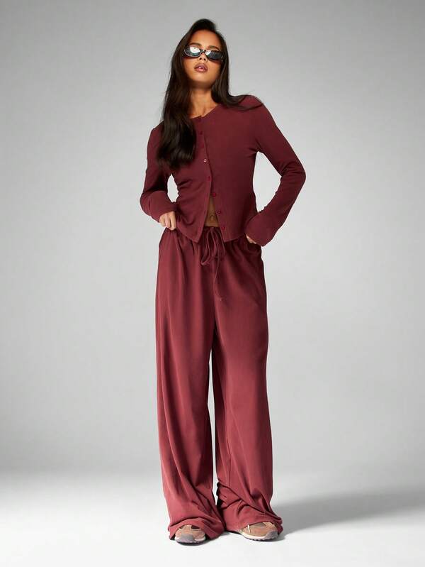 MISSGUIDED Button Front Crop Top With Palazzo Pants