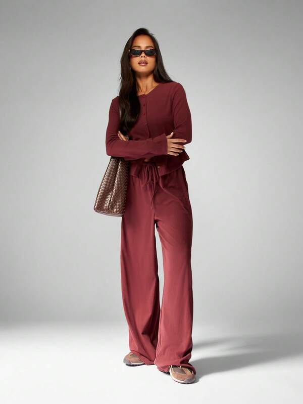 MISSGUIDED Button Front Crop Top With Palazzo Pants