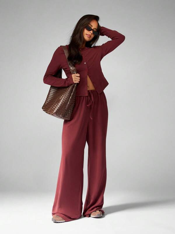 MISSGUIDED Button Front Crop Top With Palazzo Pants