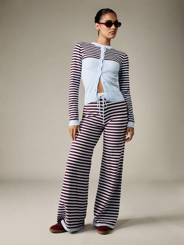 MISSGUIDED Button Front Knit Cardigan With Ribbed Stripe Pattern