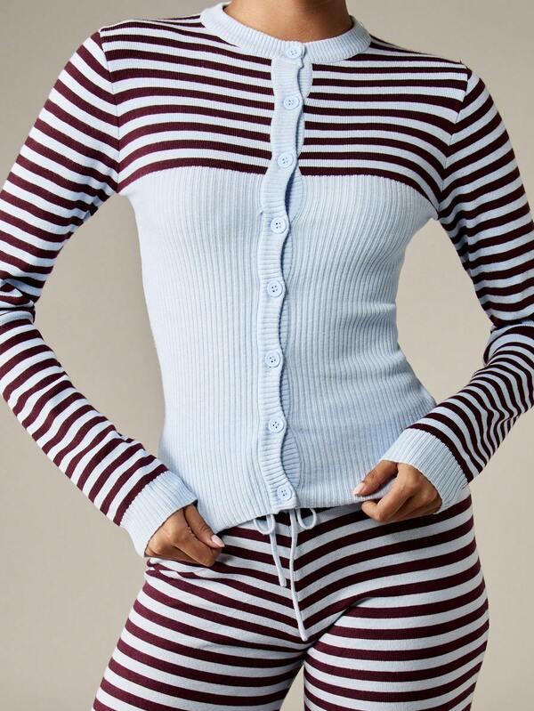 MISSGUIDED Button Front Knit Cardigan With Ribbed Stripe Pattern