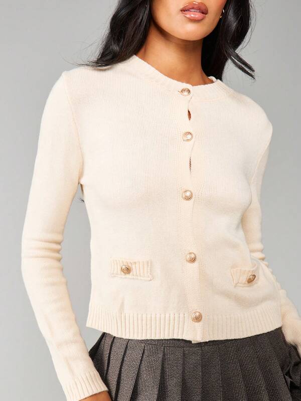MISSGUIDED Button Front Ribbed Knit Cardigan With Pockets