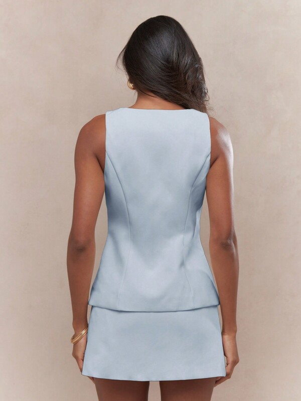 MISSGUIDED Button Front Vest And Mini Skirt Suit Set