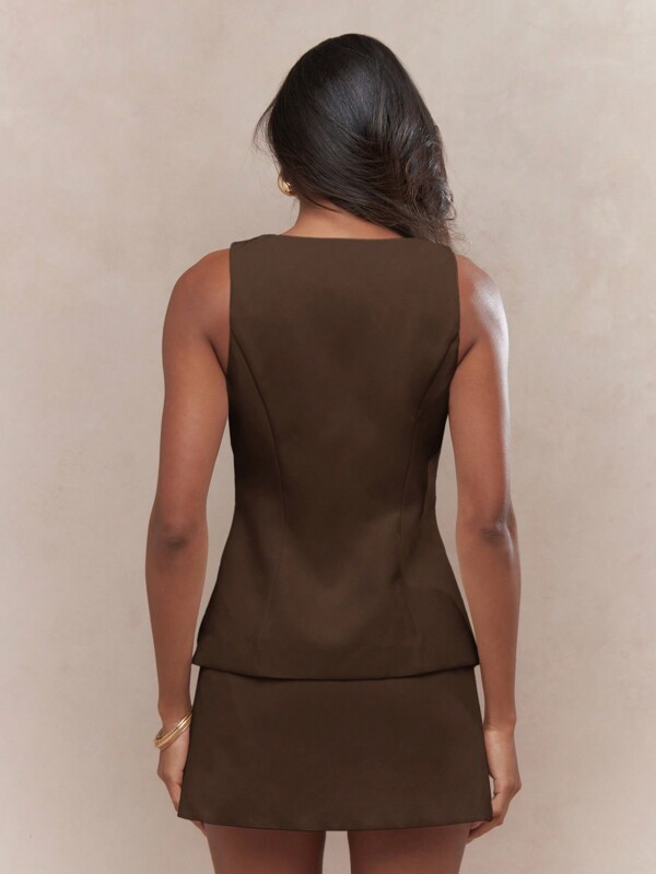 MISSGUIDED Button Front Vest Dress With Pearl Embellishments Flared Skirt