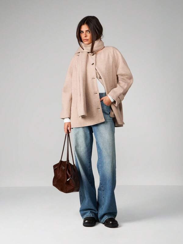 MISSGUIDED Button Front Wool Coat With Scarf