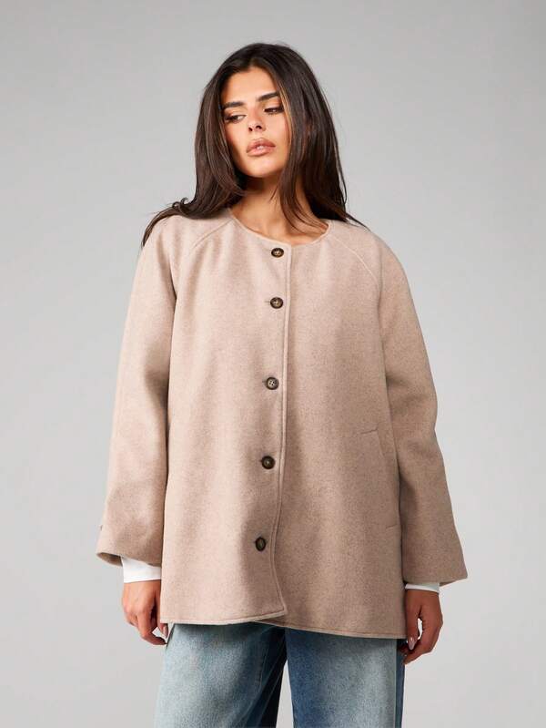 MISSGUIDED Button Front Wool Coat With Scarf
