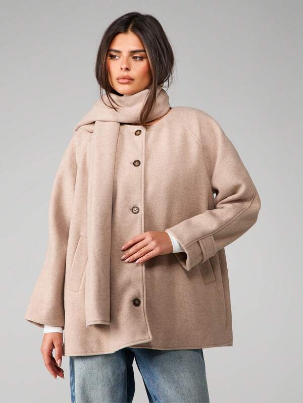 MISSGUIDED Button Front Wool Coat With Scarf