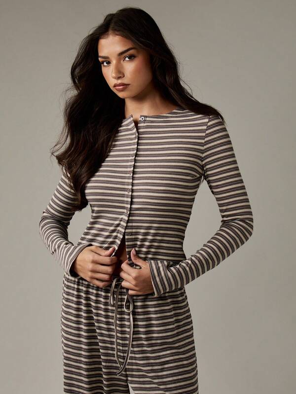 MISSGUIDED Button Through Ribbed Co Ord Set