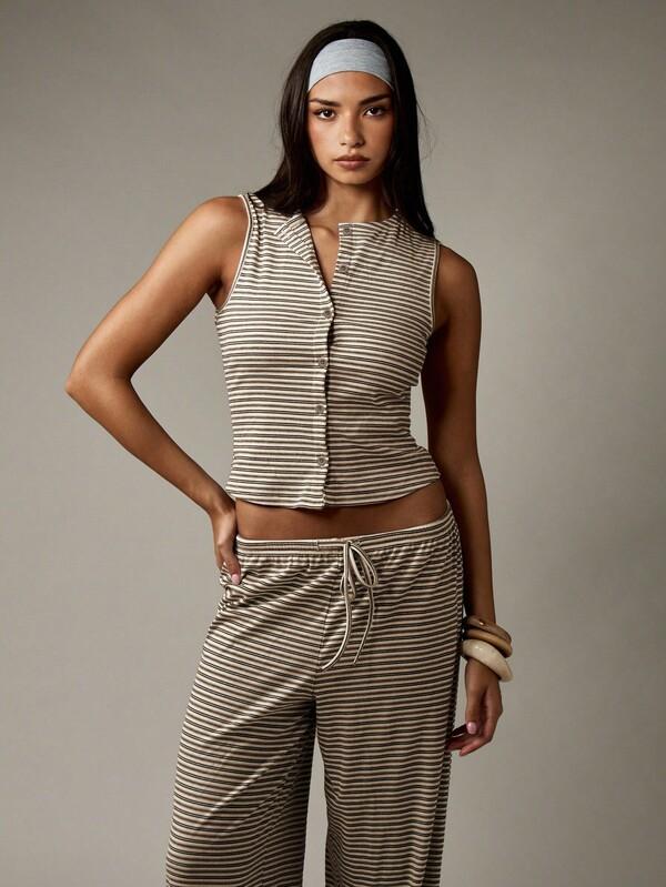 MISSGUIDED Button Through Sleeveless Top With Wide Leg Pants