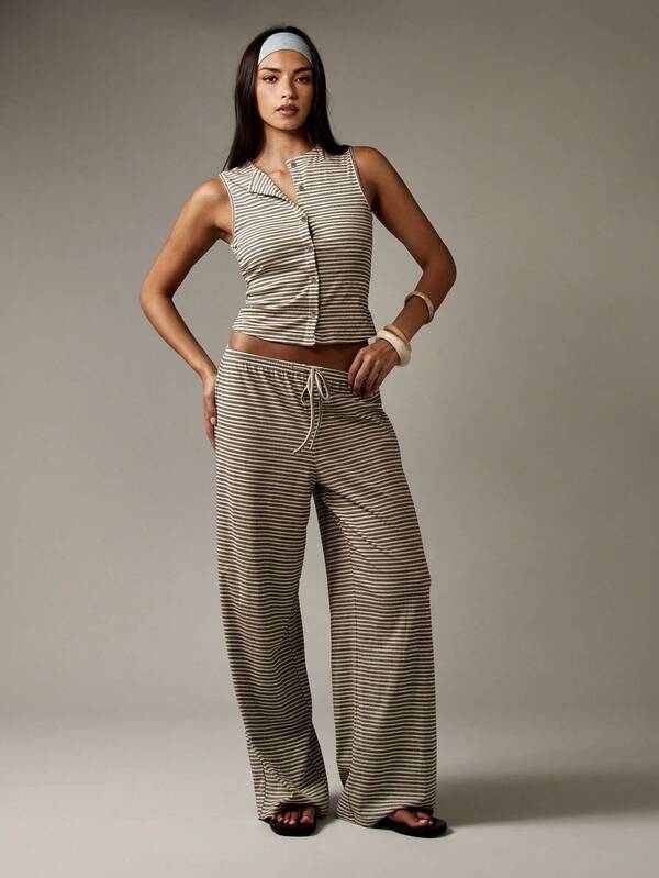 MISSGUIDED Button Through Sleeveless Top With Wide Leg Pants