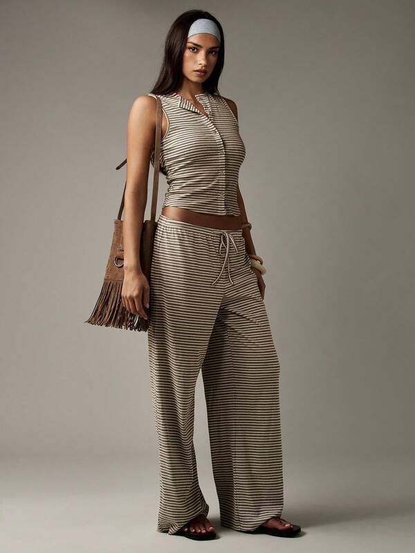 MISSGUIDED Button Through Sleeveless Top With Wide Leg Pants