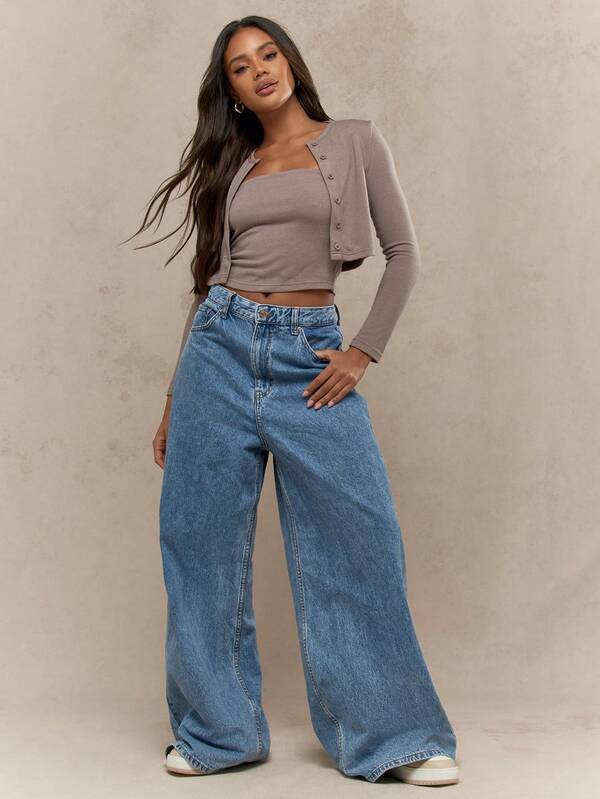 MISSGUIDED Button Up Cardigan With Strapless Tube Top Set