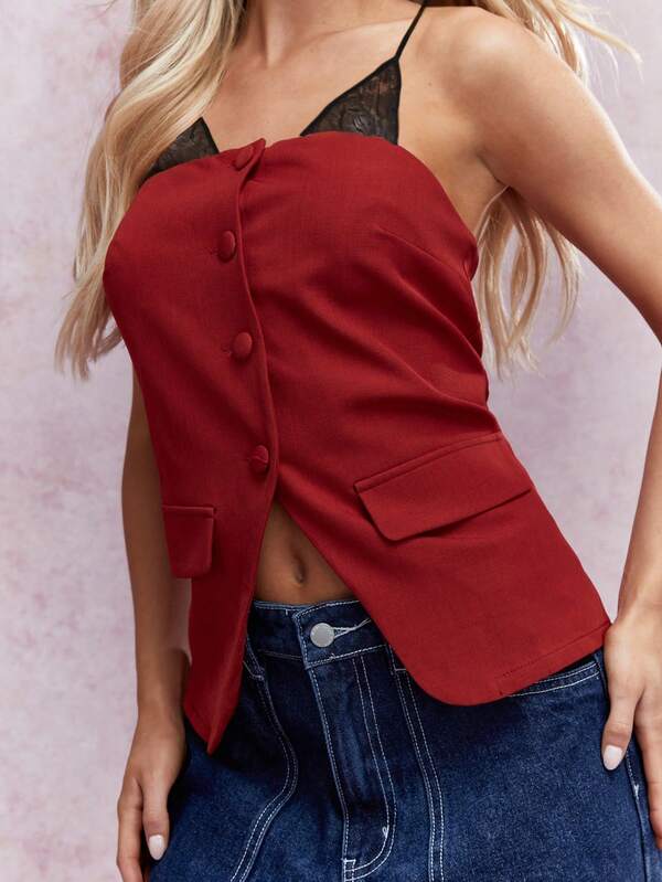 MISSGUIDED Buttoned Bandeau Waistcoat With Lace Bra