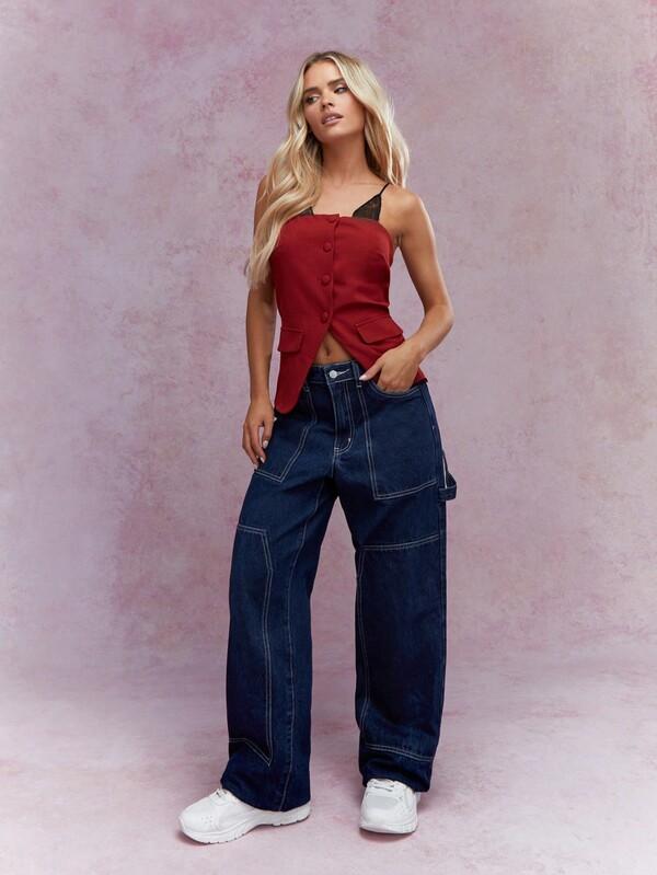 MISSGUIDED Buttoned Bandeau Waistcoat With Lace Bra