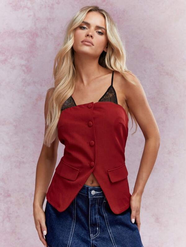 MISSGUIDED Buttoned Bandeau Waistcoat With Lace Bra