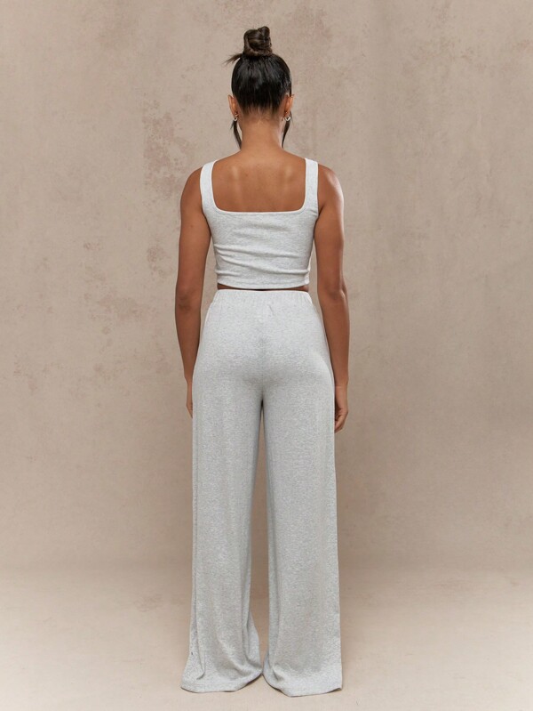 MISSGUIDED Buttoned Sleeveless Crop Top And Wide Leg Pants Two Piece Co-Ord Set