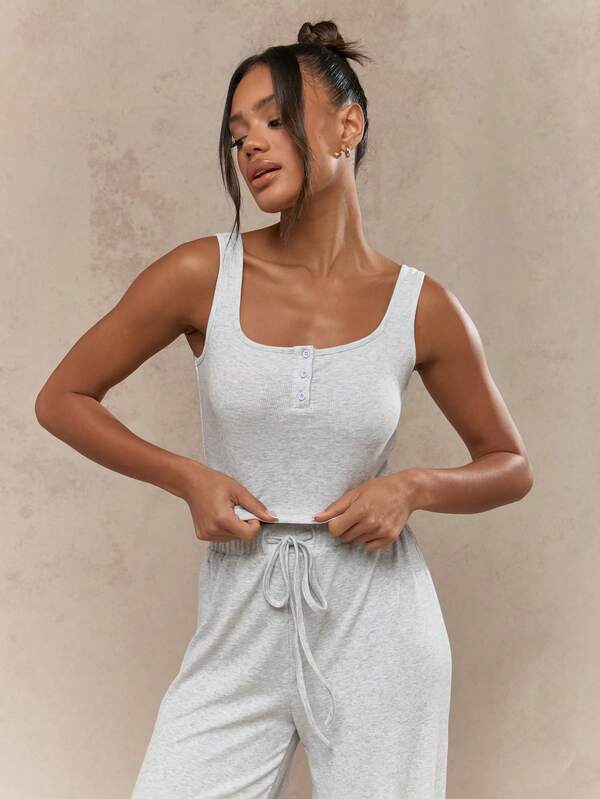 MISSGUIDED Buttoned Sleeveless Crop Top And Wide Leg Pants Two Piece Co-Ord Set