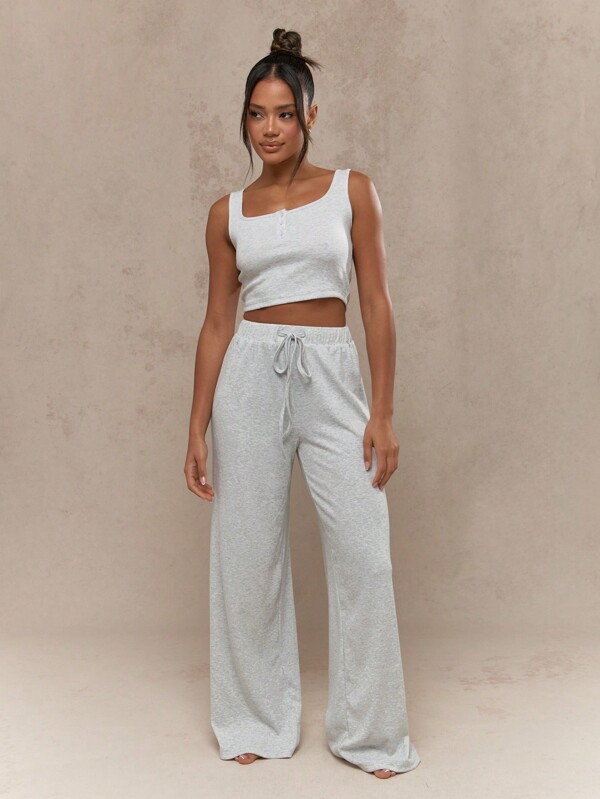 MISSGUIDED Buttoned Sleeveless Crop Top And Wide Leg Pants Two Piece Co-Ord Set