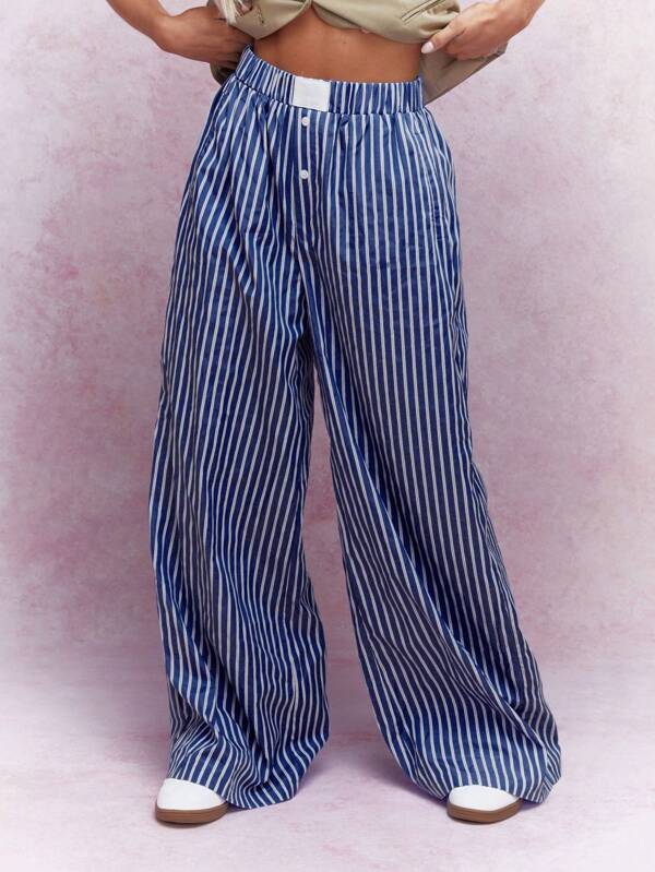 MISSGUIDED Buttoned Striped Wide Leg Pajama Pants