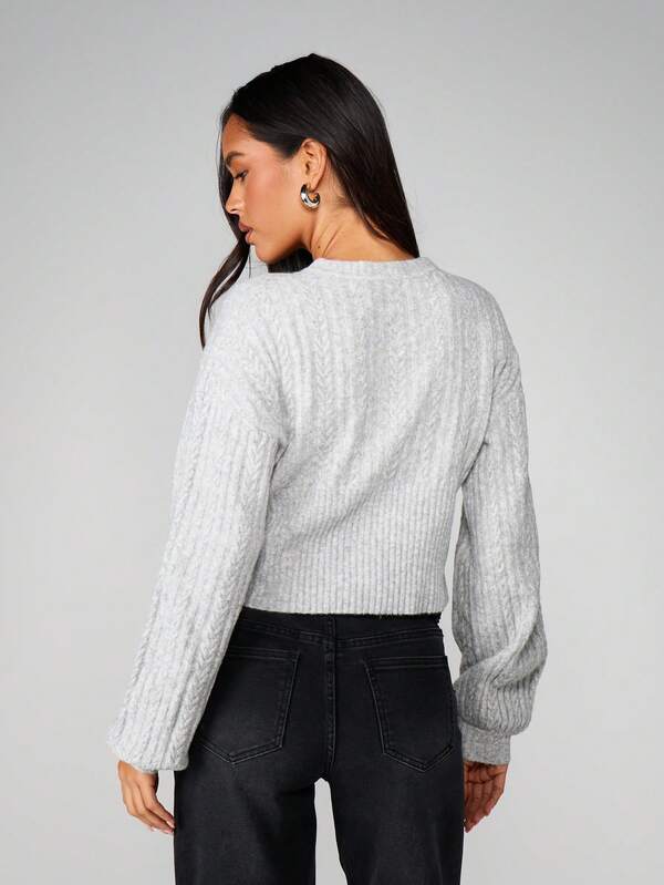 MISSGUIDED Cable Knit Button Front Cropped Cardigan