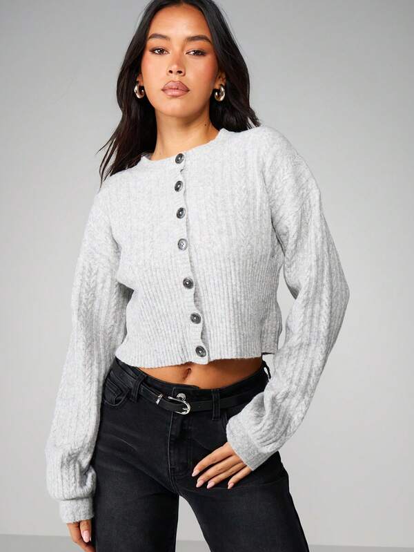 MISSGUIDED Cable Knit Button Front Cropped Cardigan